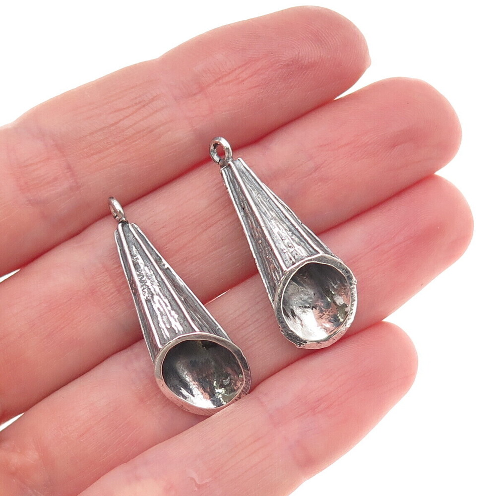 925 Sterling Silver Vintage Modernist Cone Oxidized Jacket Earrings